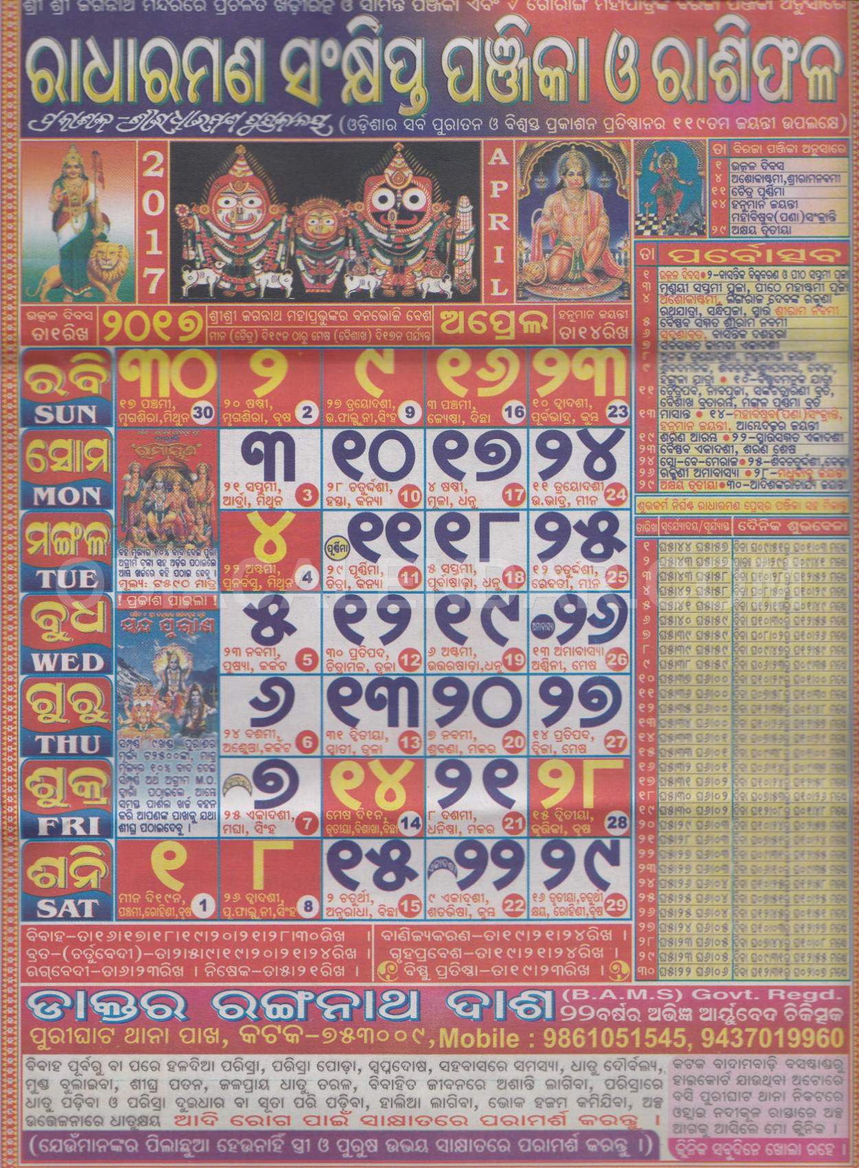 Radharaman Calendar april 2017