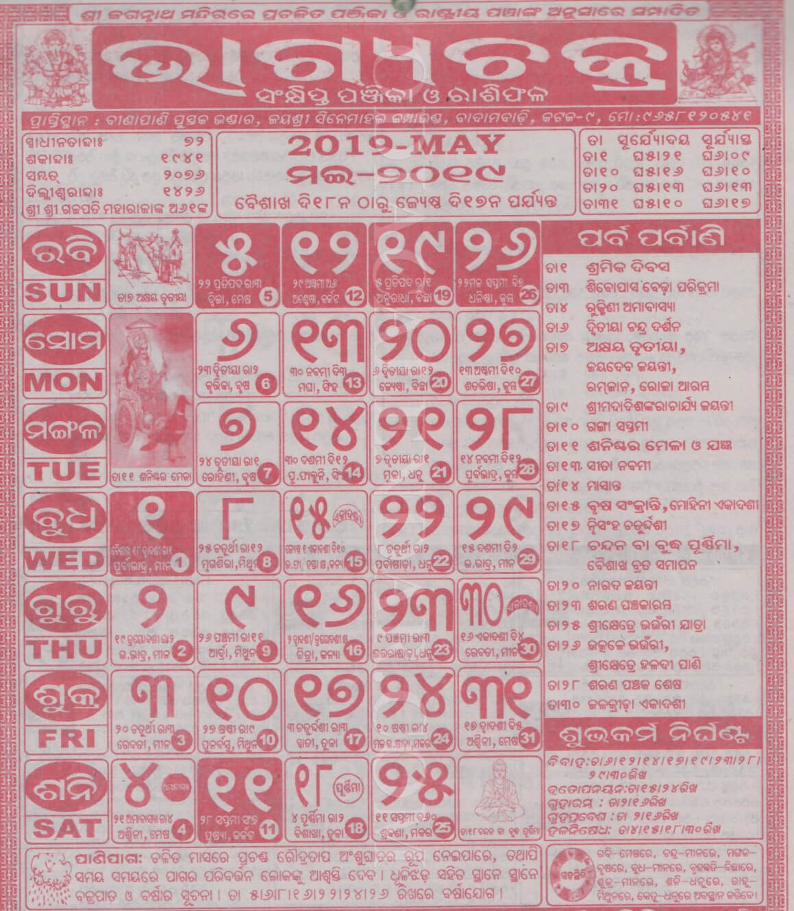 Bhagyachakra Calendar 2018 May