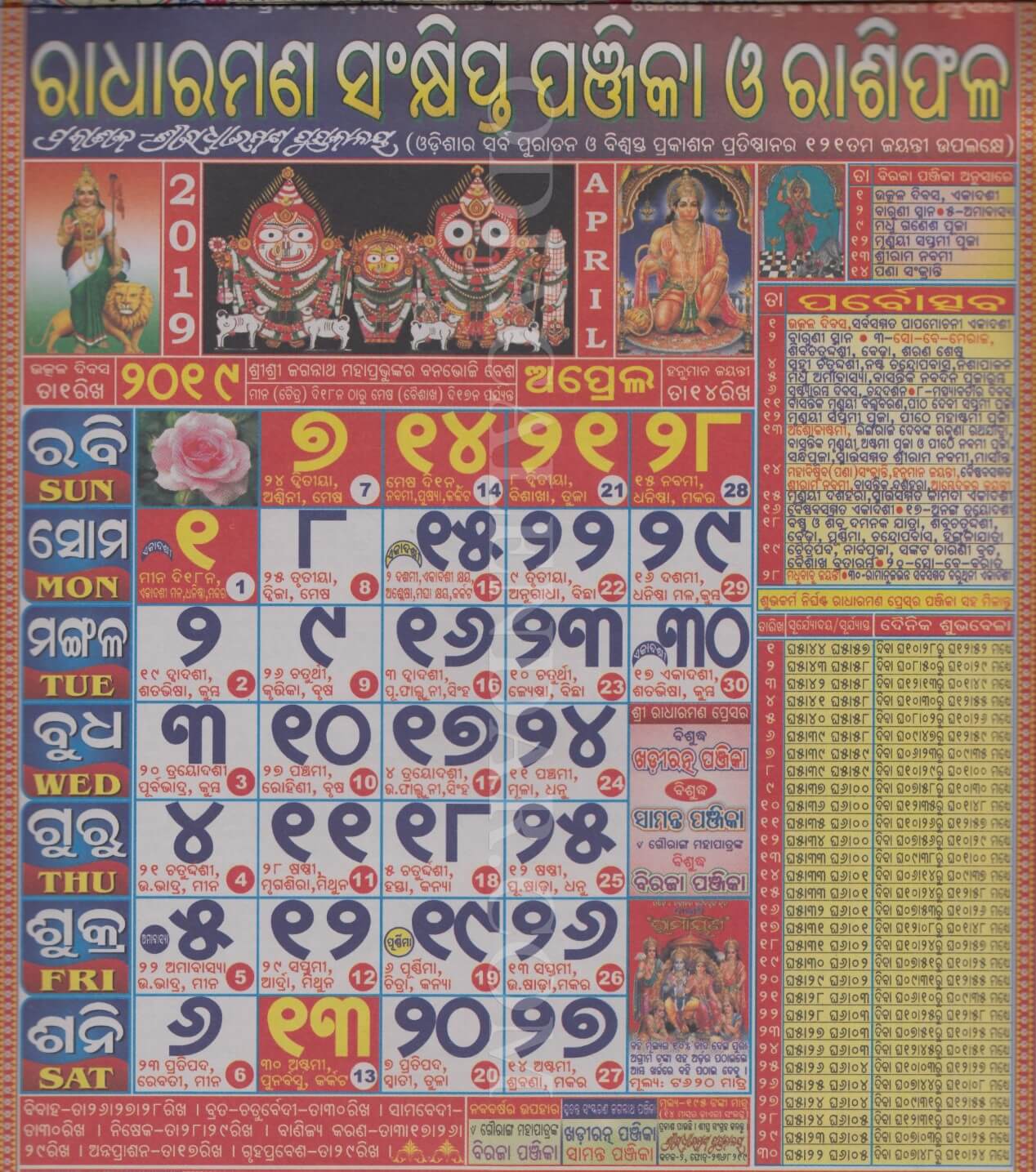 Radharaman Calendar 2019 April