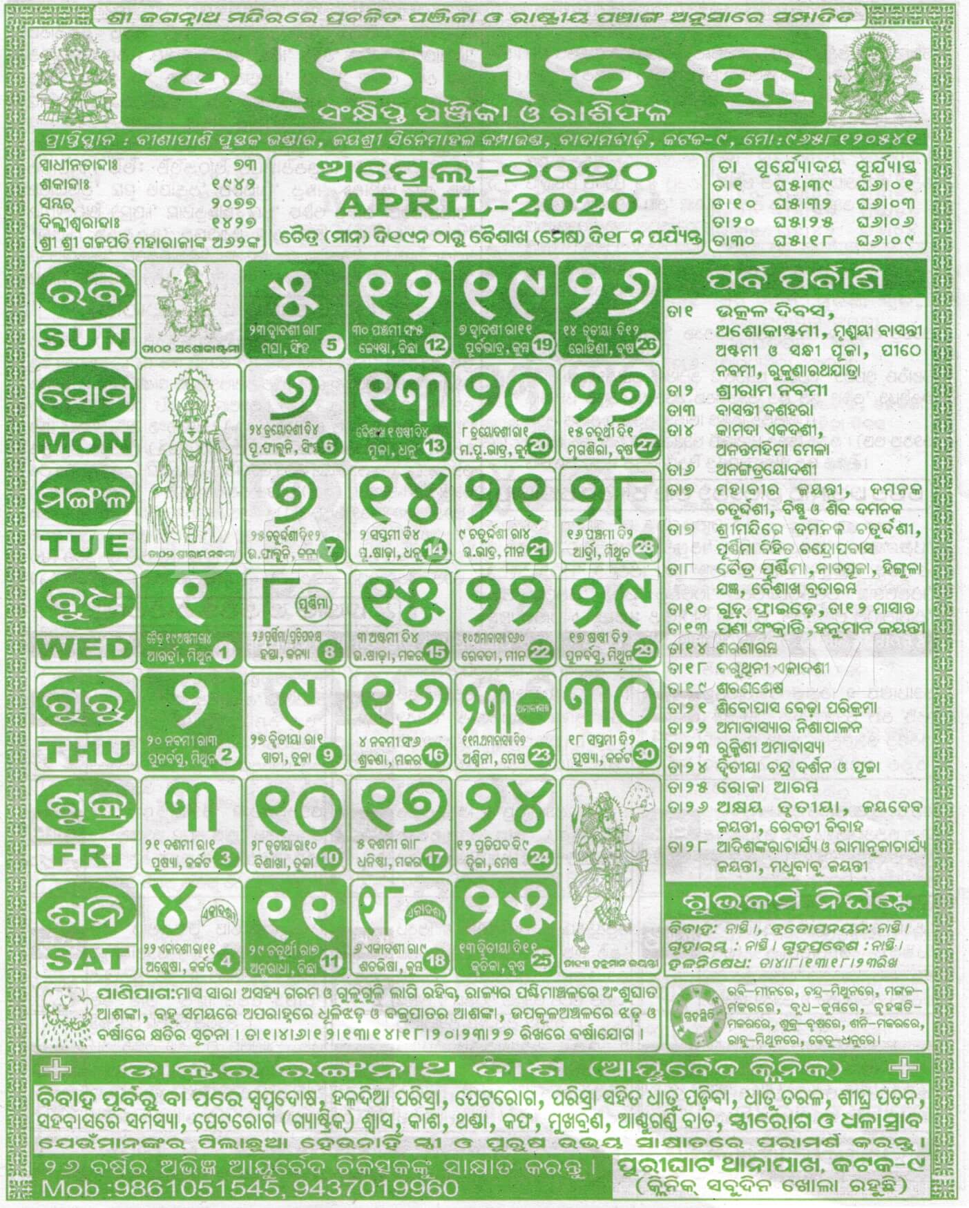 bhagyachakra calendar april 2020