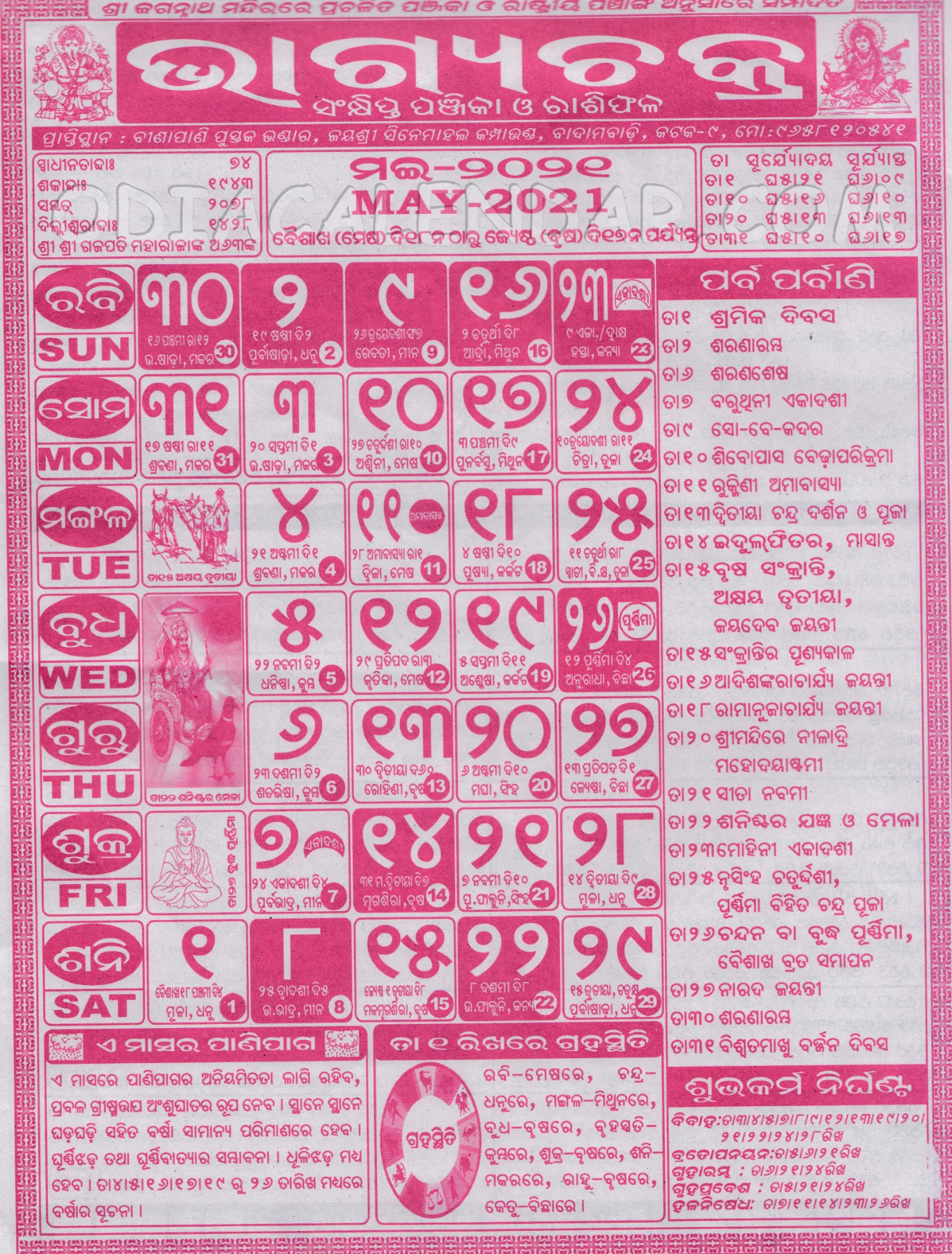 Bhagyachakra Calendar 2021 May