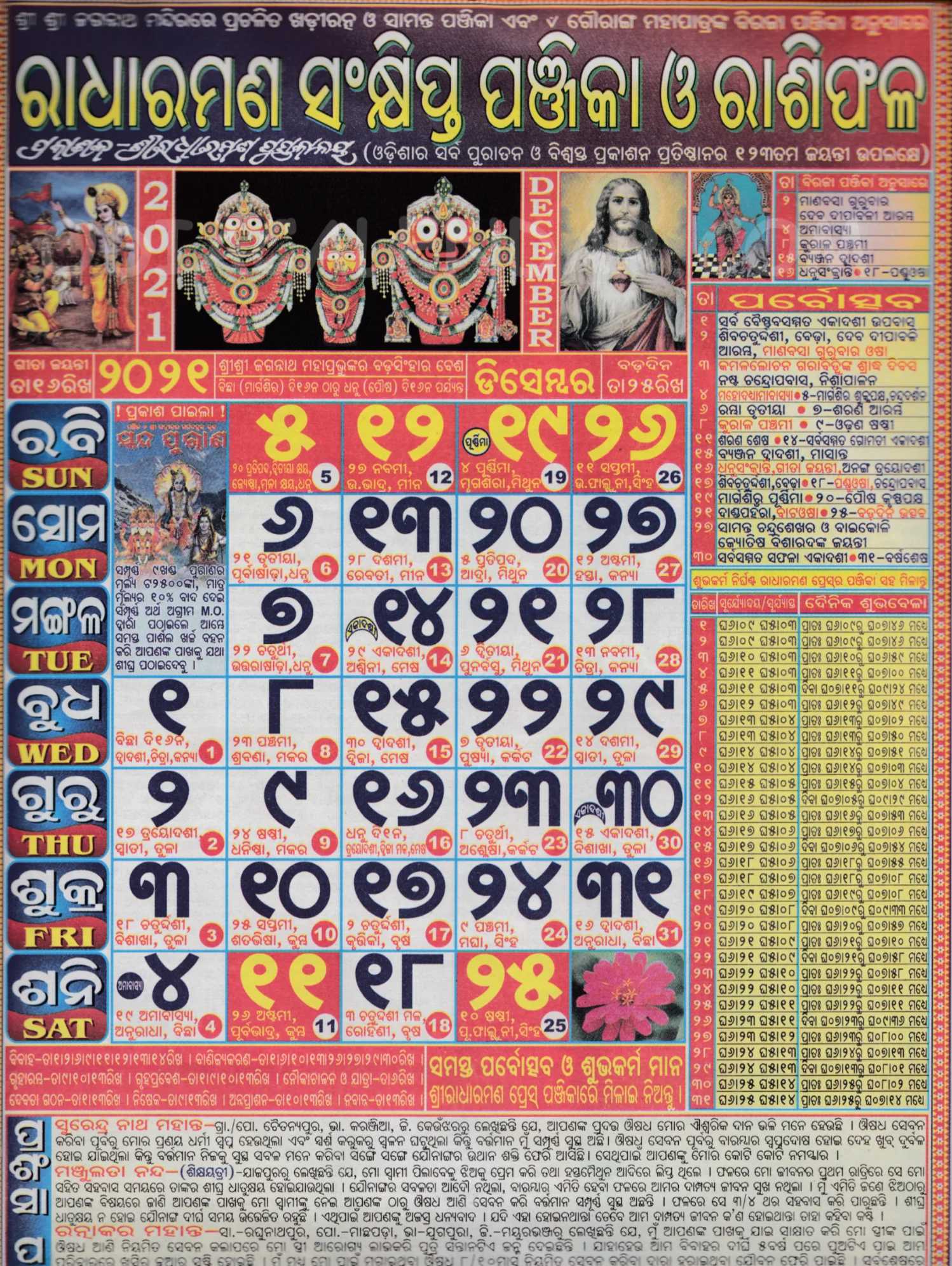 Radharaman Calendar 2021 December