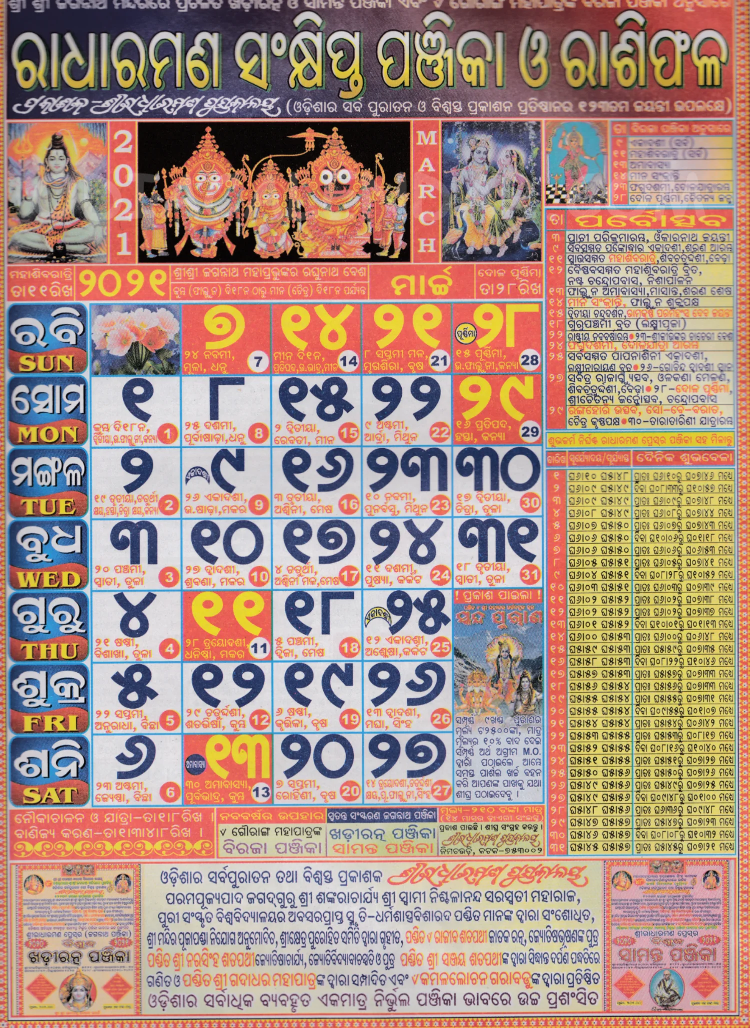 Radharaman Calendar 2021 March