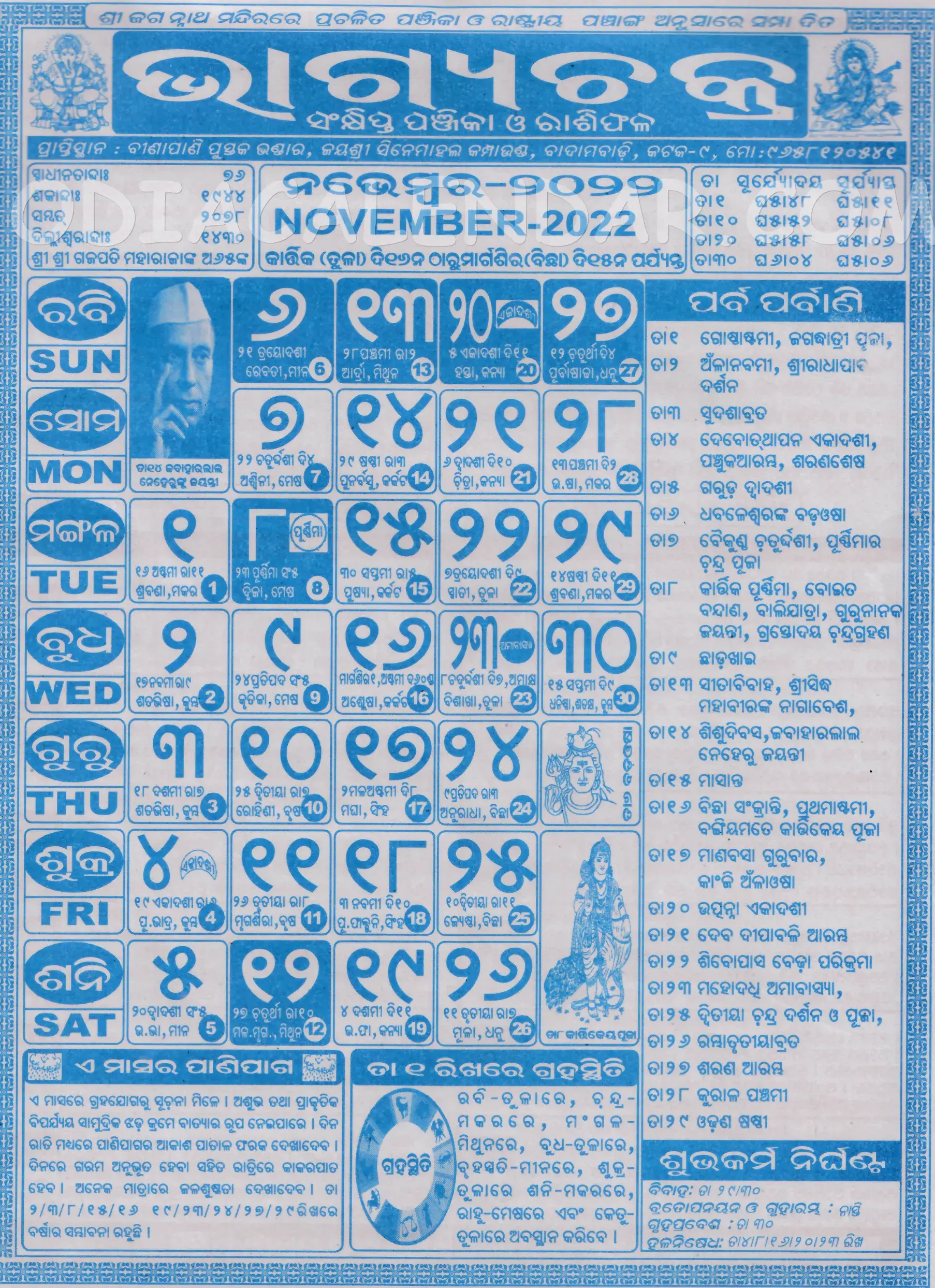 Bhagyachakra Calendar 2022 November
