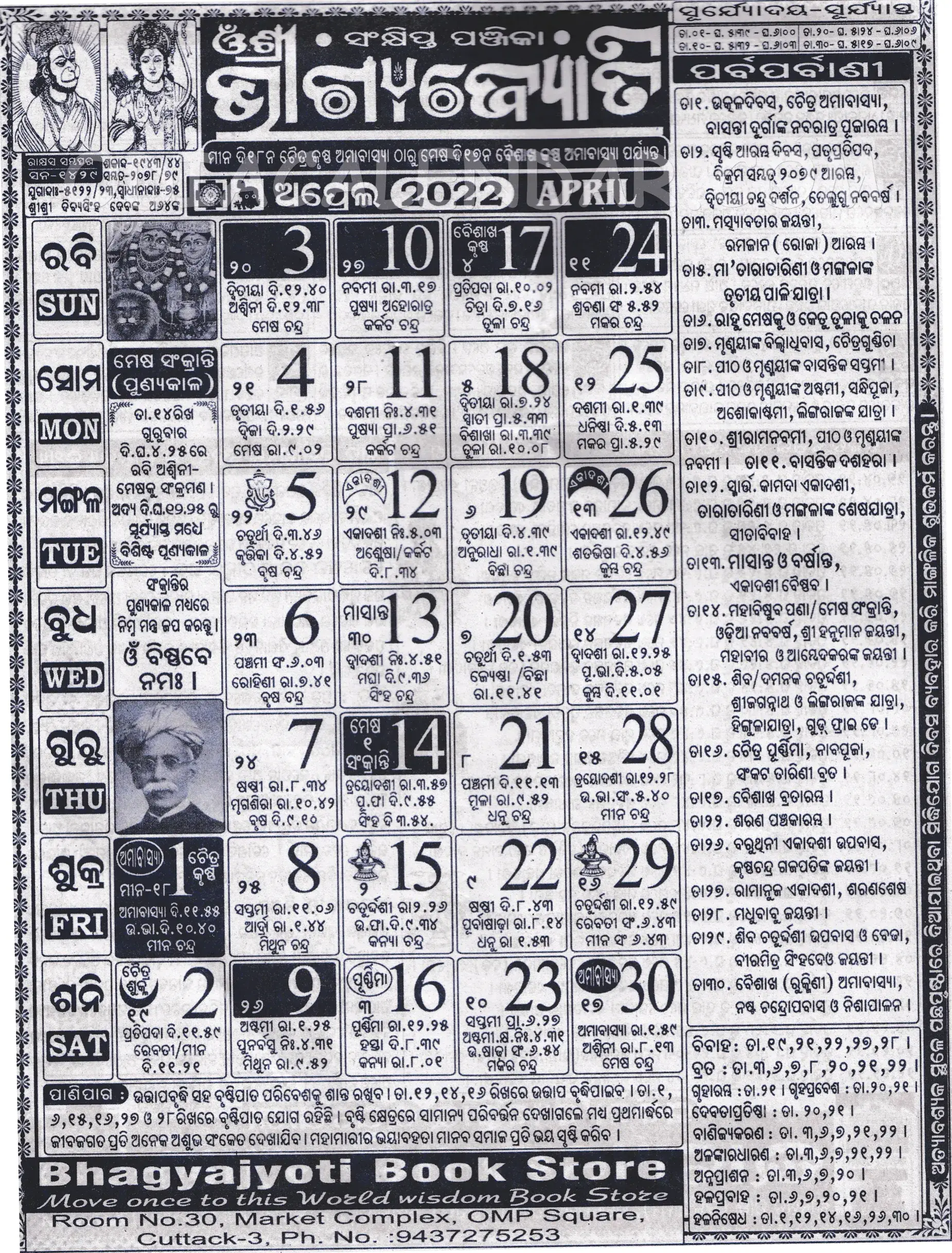 bhagyajyoti calendar april 2022