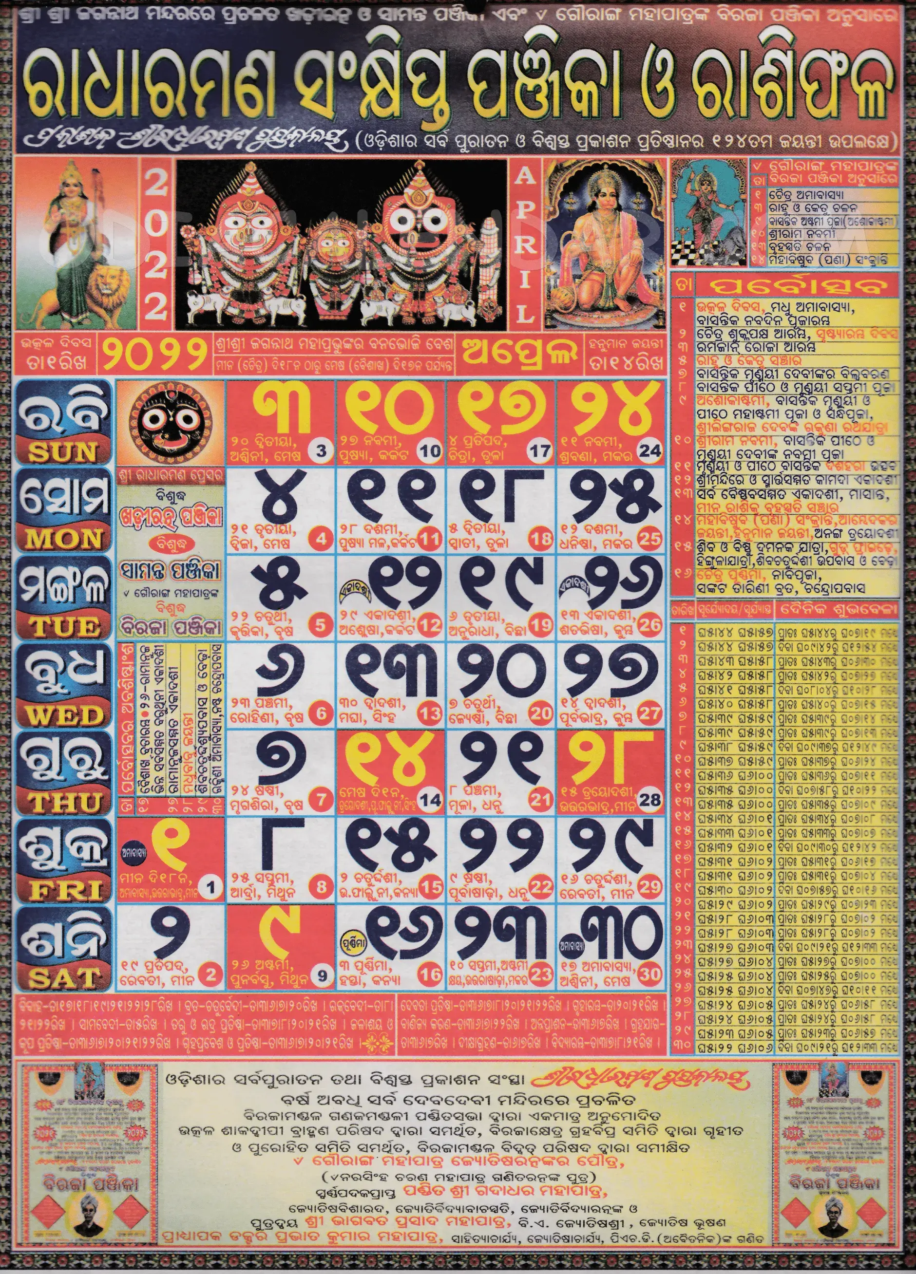 Radharaman Calendar 2022 April