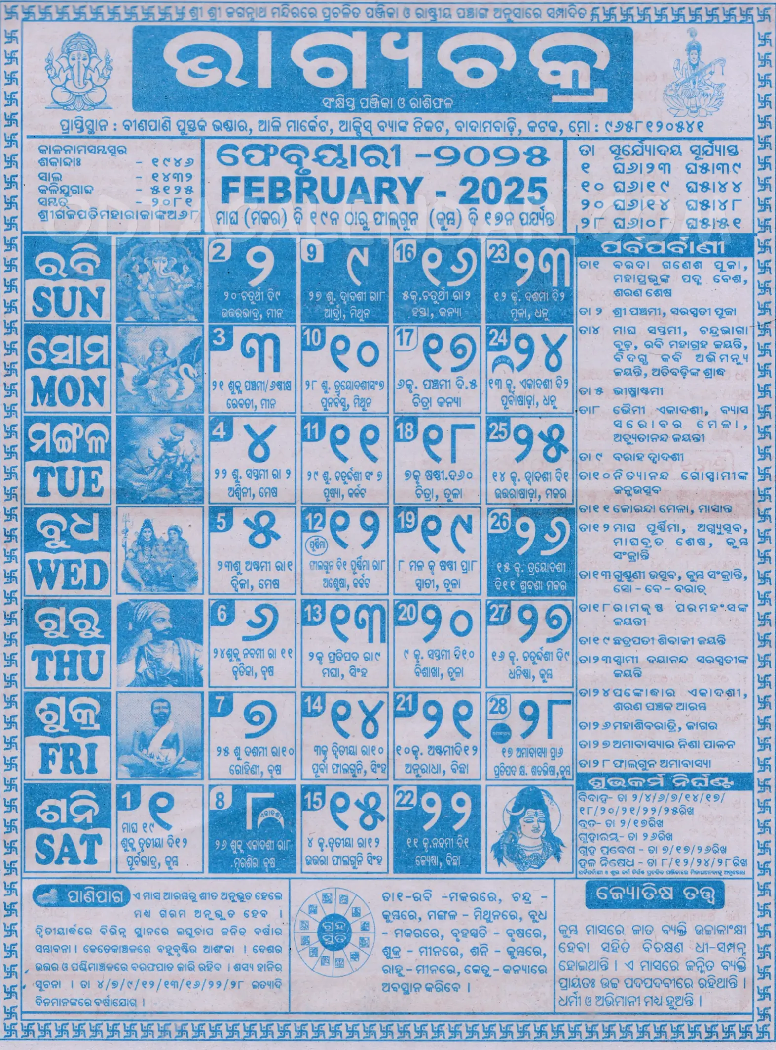 Bhagyachakra Calendar 2025 February
