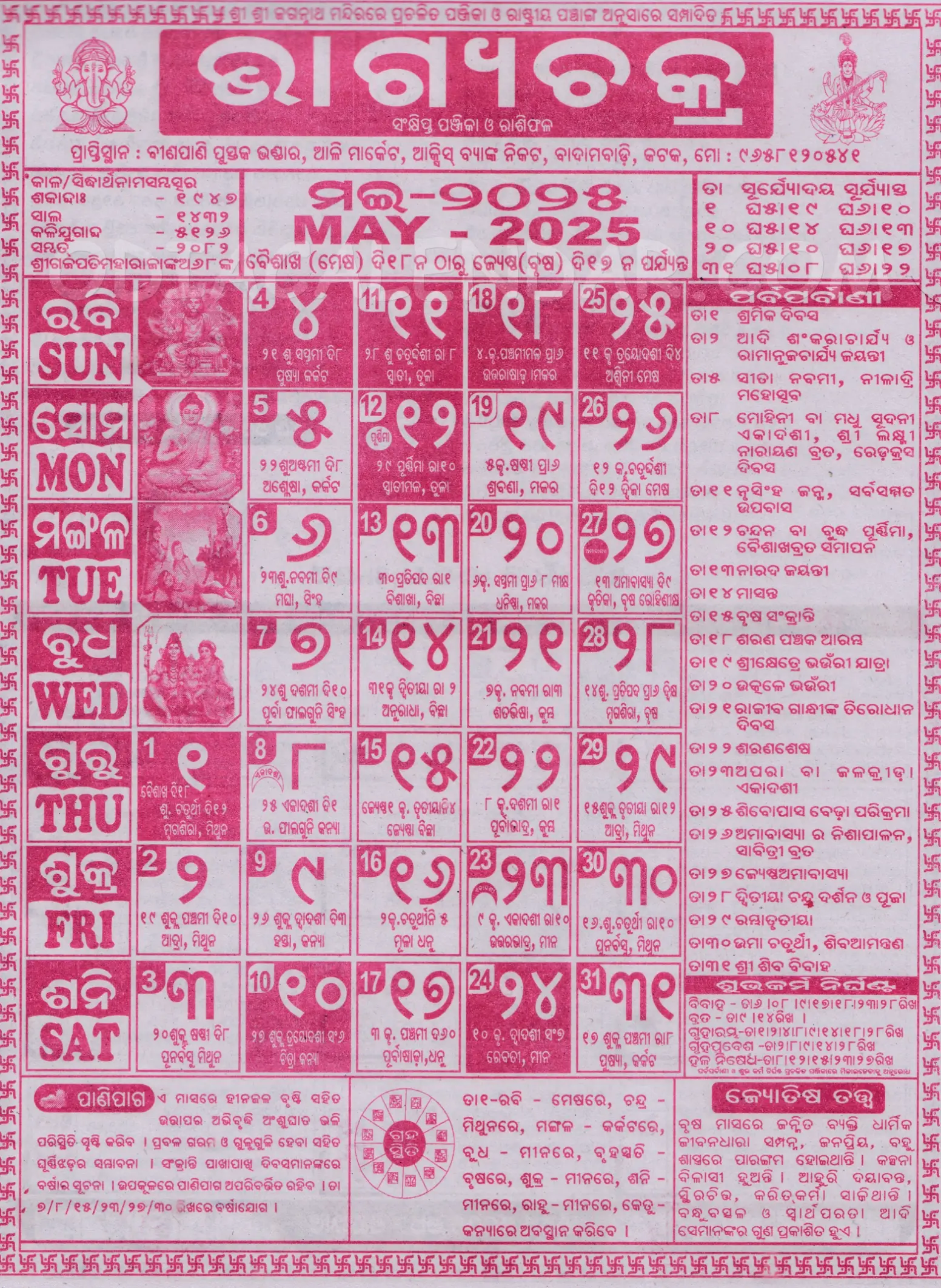 Bhagyachakra Calendar 2025 May