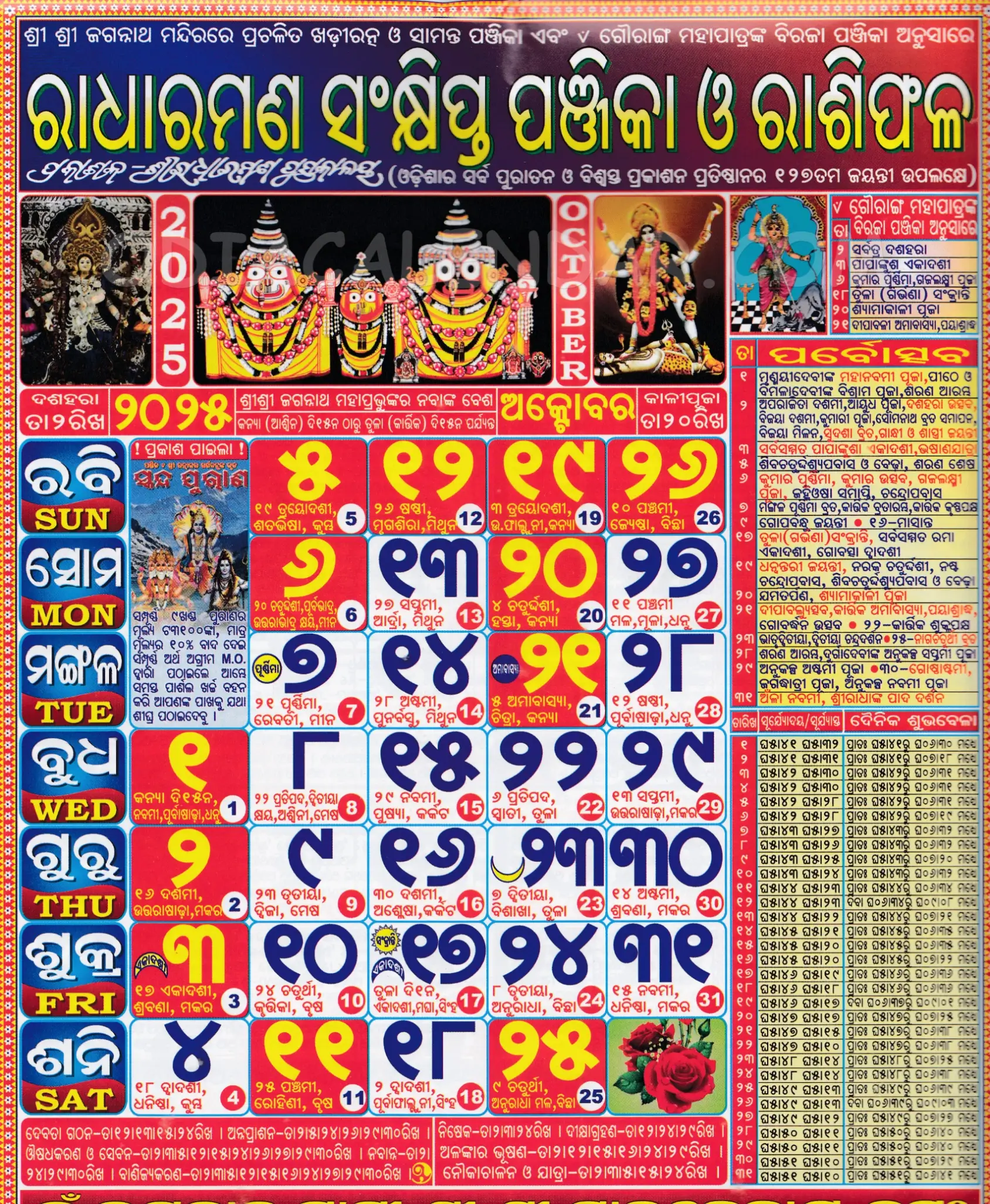 Radharaman Calendar 2025 October