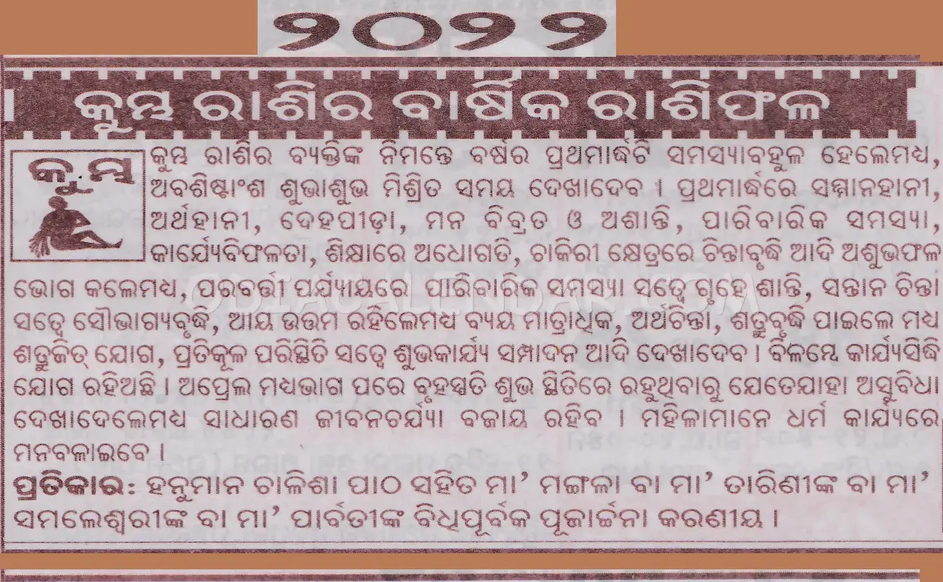 kumbha rashi 2022 barshika rasifala