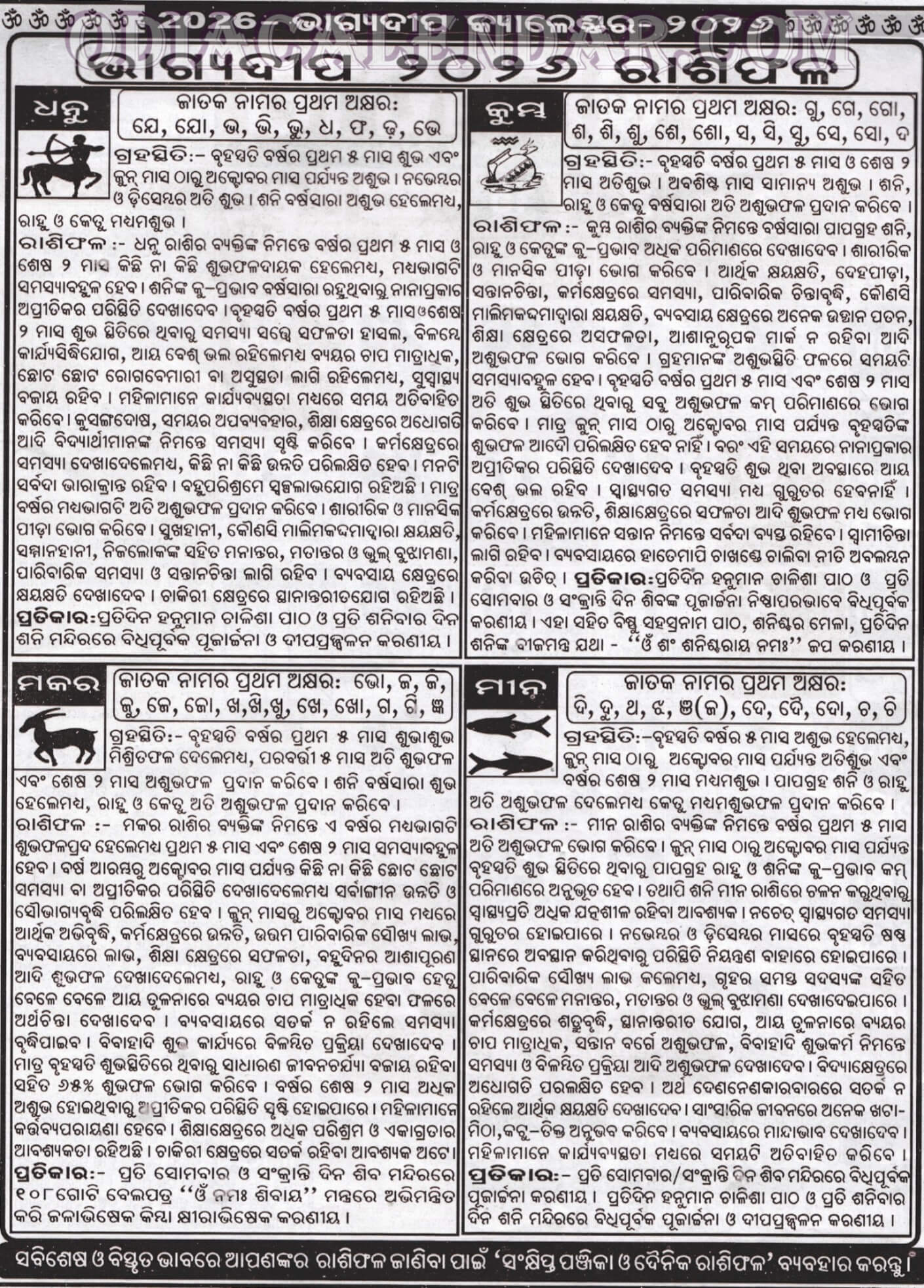 Singha, Kanya, Tula, Bichha